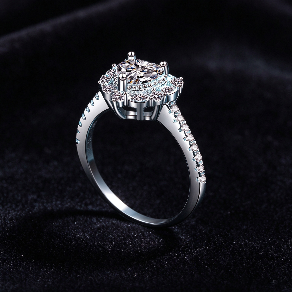 1 Carat Moissanite Vintage Halo Ring, 925 Sterling Silver Cluster Promise Ring for Women
