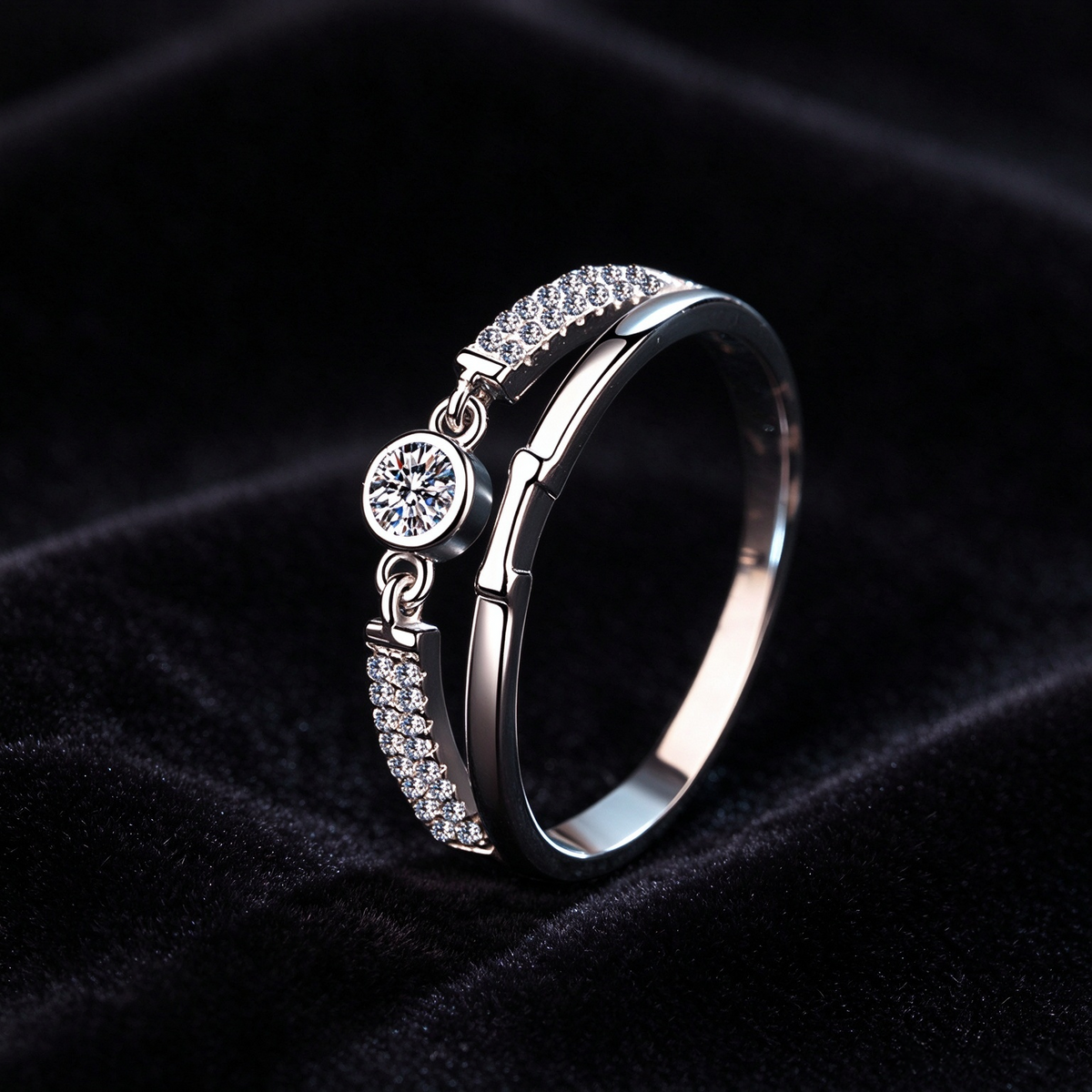 0.1 Carat Moissanite Ring, 925 Sterling Silver Interlocking Double Band Minimalist Ring for Women