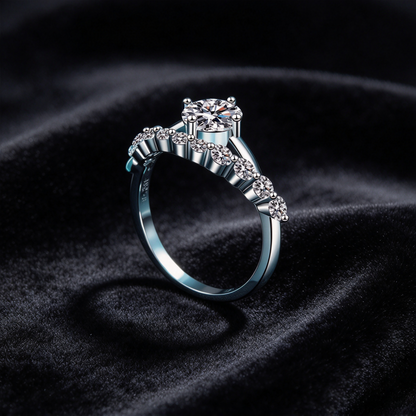 1 Carat Round Moissanite Engagement Ring, 925 Sterling Silver Pave Side Stone Promise Ring for Women