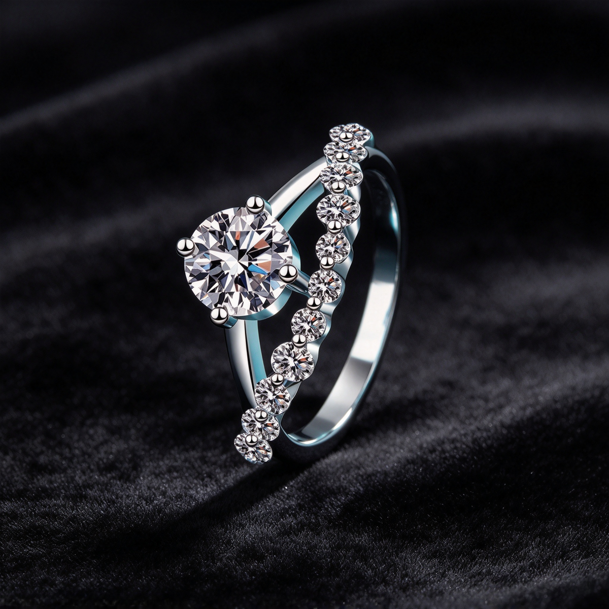 1 Carat Round Moissanite Engagement Ring, 925 Sterling Silver Pave Side Stone Promise Ring for Women