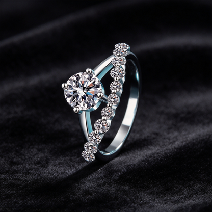 1 Carat Round Moissanite Engagement Ring, 925 Sterling Silver Pave Side Stone Promise Ring for Women