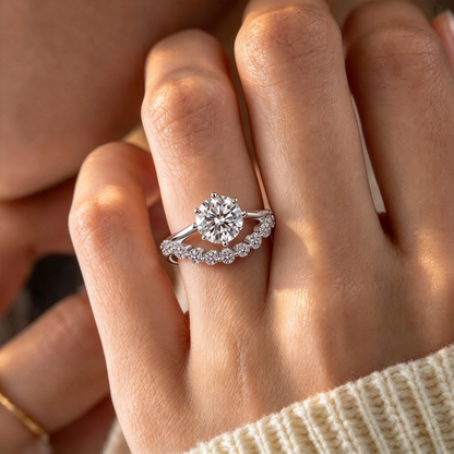 1 Carat Round Moissanite Engagement Ring, 925 Sterling Silver Pave Side Stone Promise Ring for Women