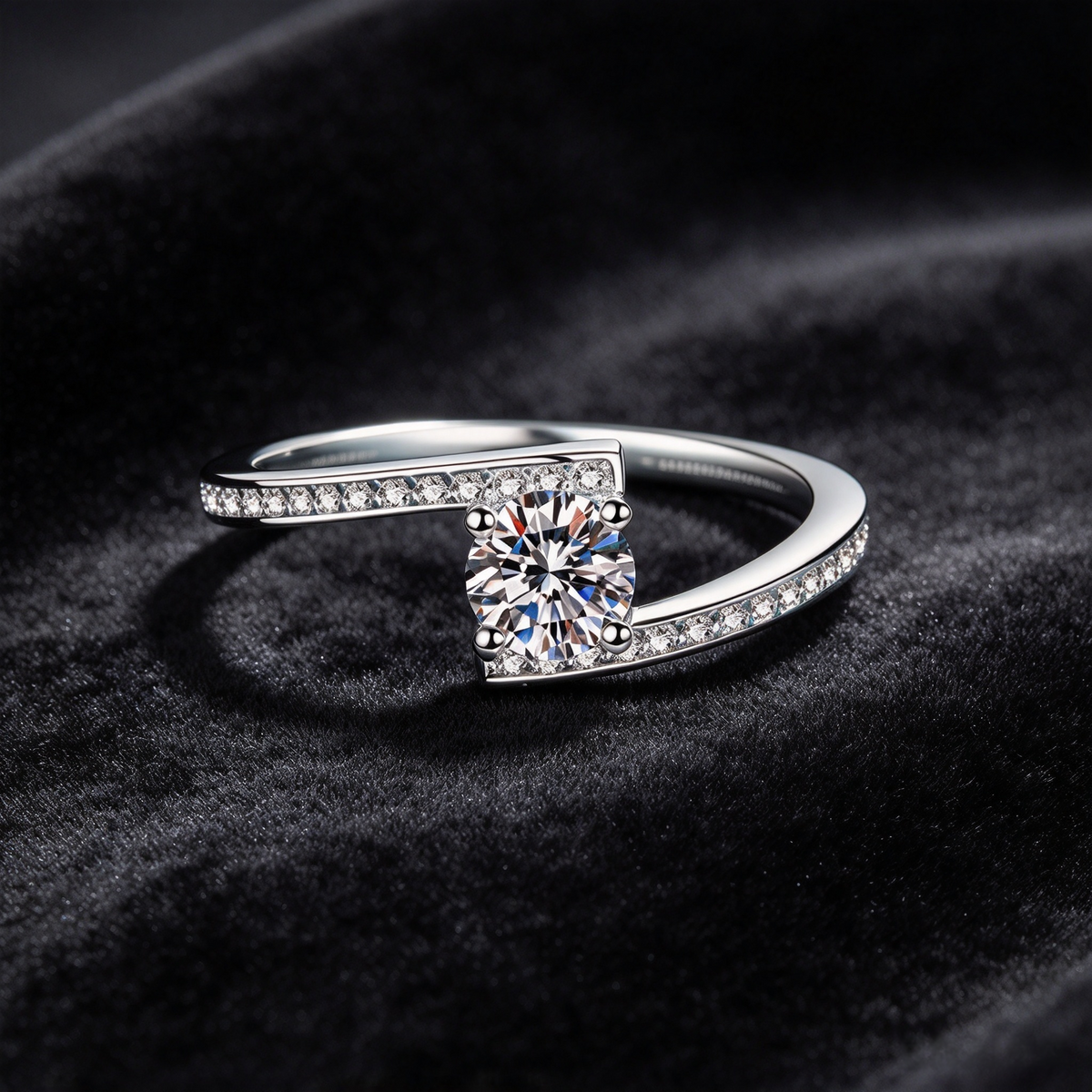 0.5 Carat Moissanite Bypass Ring, 925 Sterling Silver Twist Pave Promise Ring for Women