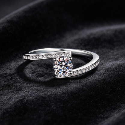 0.5 Carat Moissanite Bypass Ring, 925 Sterling Silver Twist Pave Promise Ring for Women