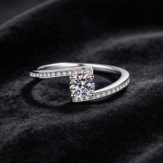 0.5 Carat Moissanite Bypass Ring, 925 Sterling Silver Twist Pave Promise Ring for Women