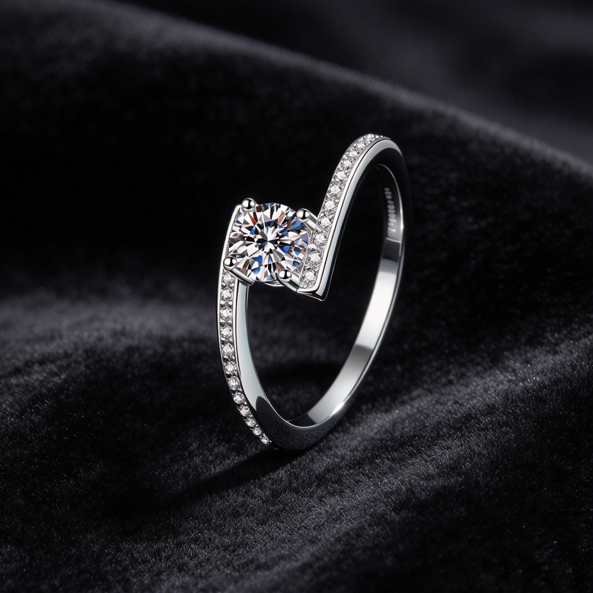 0.5 Carat Moissanite Bypass Ring, 925 Sterling Silver Twist Pave Promise Ring for Women