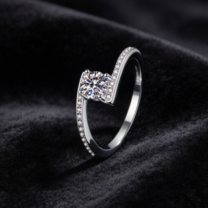 0.5 Carat Moissanite Bypass Ring, 925 Sterling Silver Twist Pave Promise Ring for Women