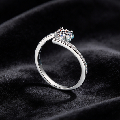 0.5 Carat Moissanite Bypass Ring, 925 Sterling Silver Twist Pave Promise Ring for Women