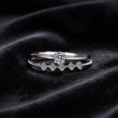 10 Points Moissanite Stackable Ring, 925 Sterling Silver Dainty Starburst Ring, Minimalist Wedding Band for Women