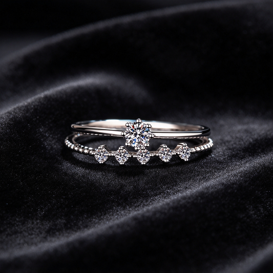 10 Points Moissanite Stackable Ring, 925 Sterling Silver Dainty Starburst Ring, Minimalist Wedding Band for Women