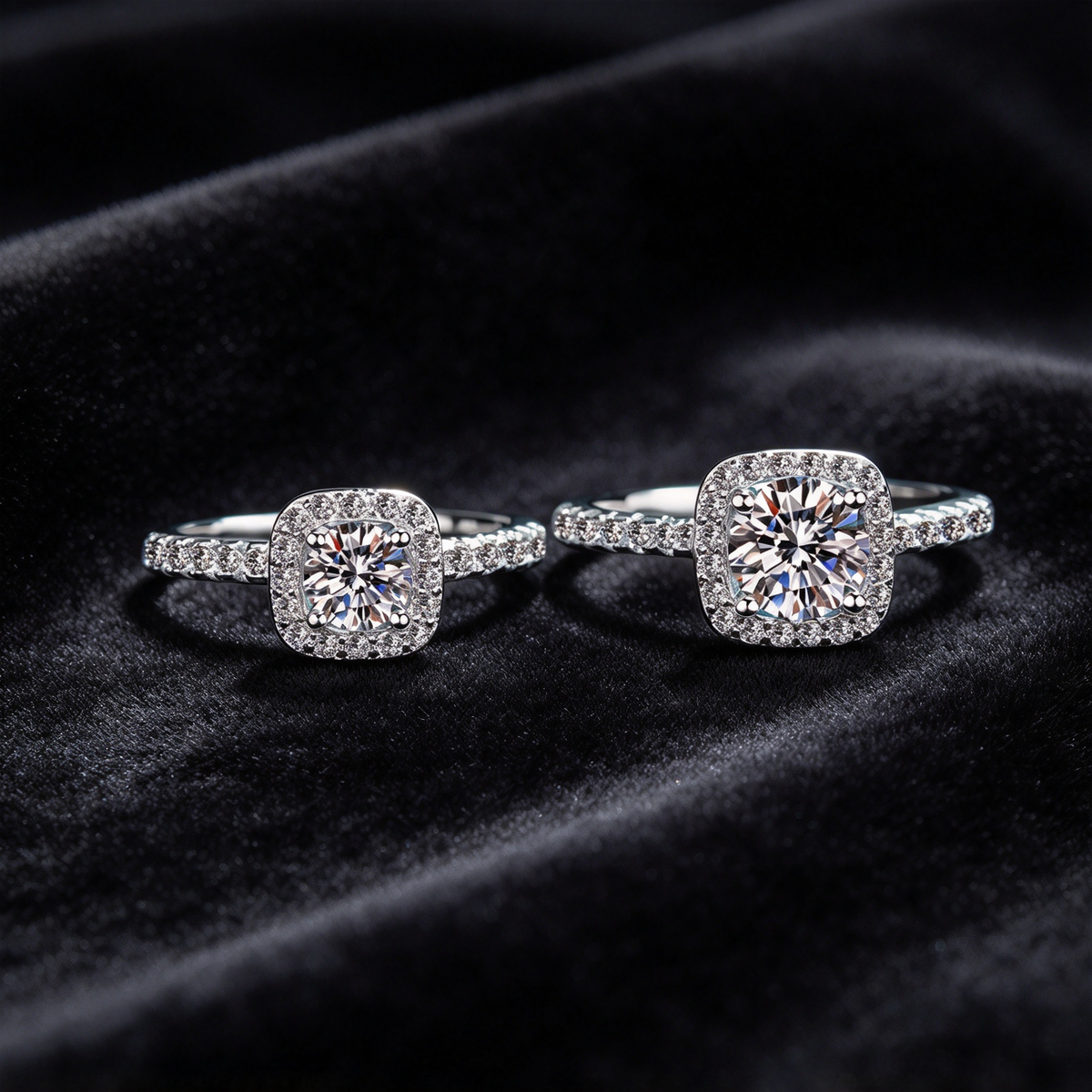 Moissanite Cushion Halo Engagement Ring, 925 Sterling Silver Pave Band Wedding Ring for Women