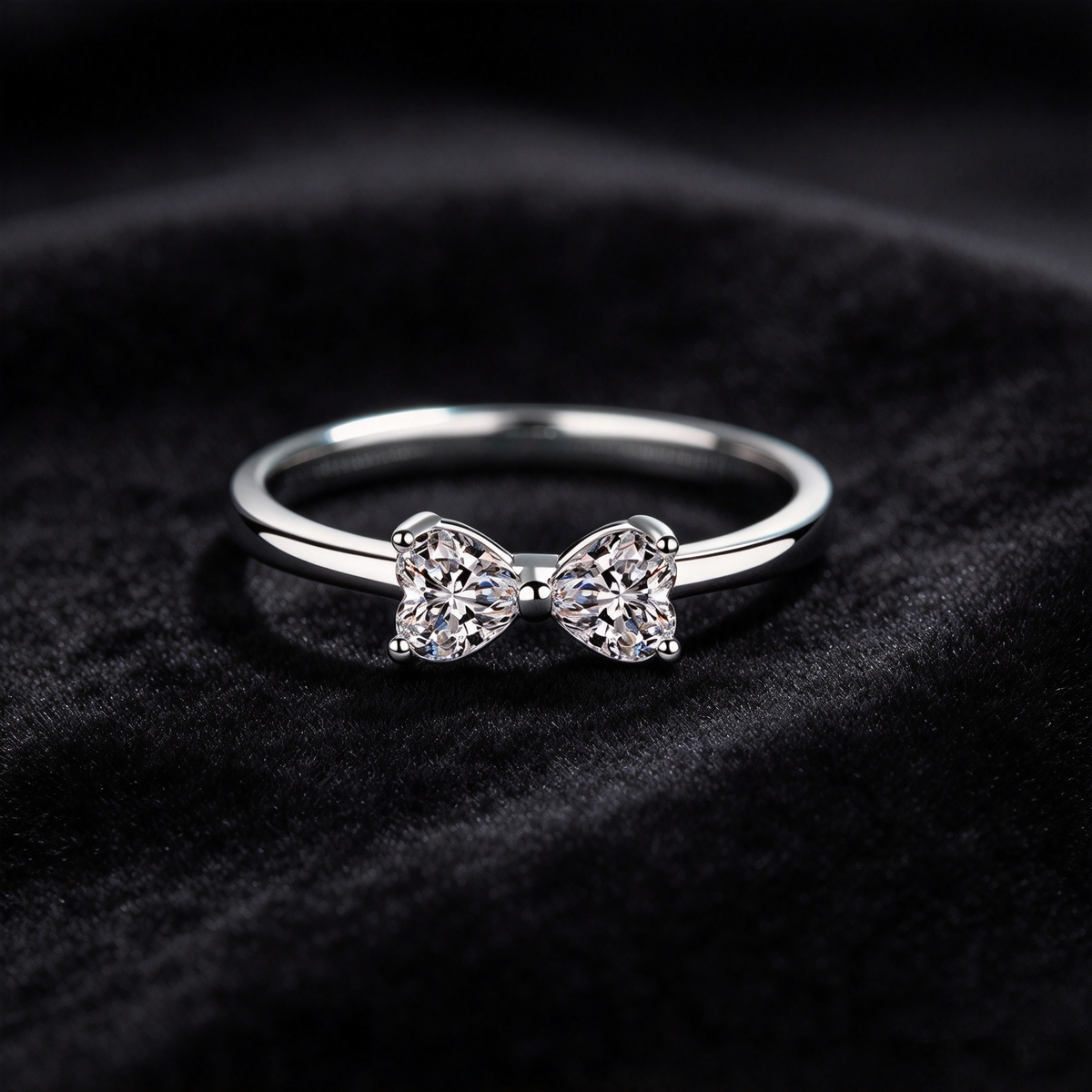 60 Points Moissanite Bow Ring, 925 Sterling Silver Double Heart Promise Ring, Romantic Love Ring for Women