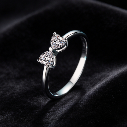 60 Points Moissanite Bow Ring, 925 Sterling Silver Double Heart Promise Ring, Romantic Love Ring for Women