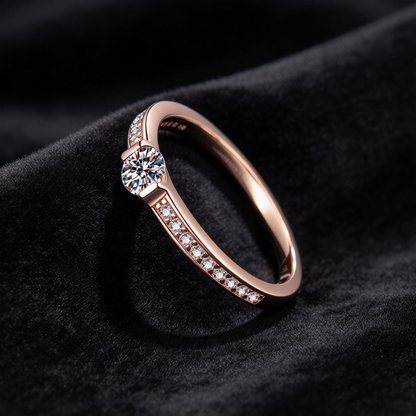 30 Points Moissanite Rose Gold Ring, 925 Sterling Silver Rose Gold Plated Channel Set Ring, Minimalist Women’s Wedding Band