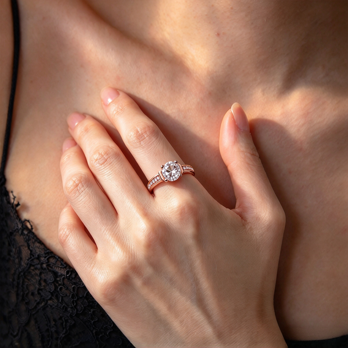 30 Points Moissanite Rose Gold Ring, 925 Sterling Silver Rose Gold Plated Channel Set Ring, Minimalist Women’s Wedding Band