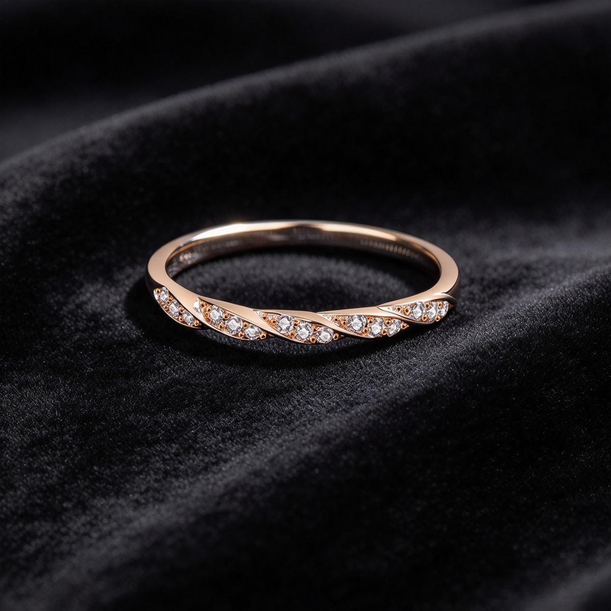 12 Points Champagne Gold Moissanite Twist Ring, 925 Sterling Silver Gold Plated Eternity Band, Women’s Minimalist Stackable Ring