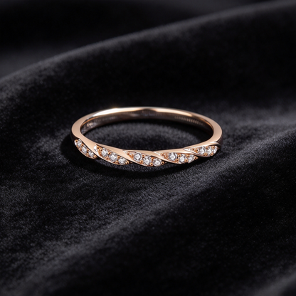 12 Points Champagne Gold Moissanite Twist Ring, 925 Sterling Silver Gold Plated Eternity Band, Women’s Minimalist Stackable Ring