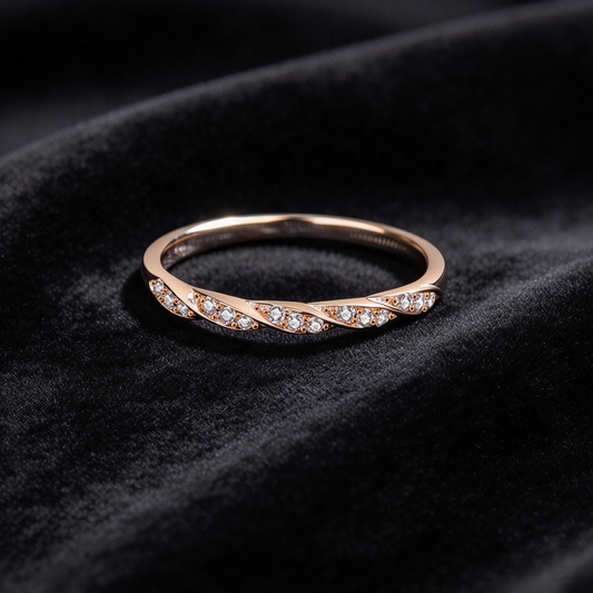 12 Points Champagne Gold Moissanite Twist Ring, 925 Sterling Silver Gold Plated Eternity Band, Women’s Minimalist Stackable Ring