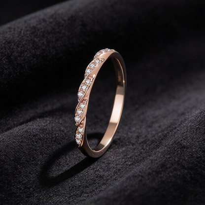 12 Points Champagne Gold Moissanite Twist Ring, 925 Sterling Silver Gold Plated Eternity Band, Women’s Minimalist Stackable Ring