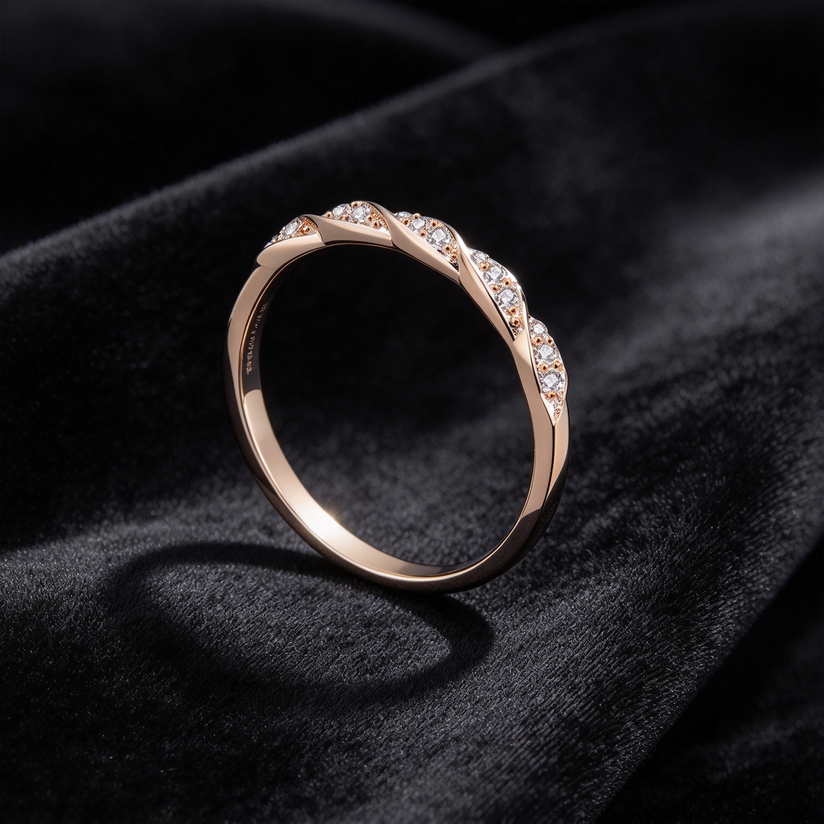 12 Points Champagne Gold Moissanite Twist Ring, 925 Sterling Silver Gold Plated Eternity Band, Women’s Minimalist Stackable Ring
