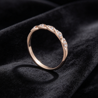 12 Points Champagne Gold Moissanite Twist Ring, 925 Sterling Silver Gold Plated Eternity Band, Women’s Minimalist Stackable Ring