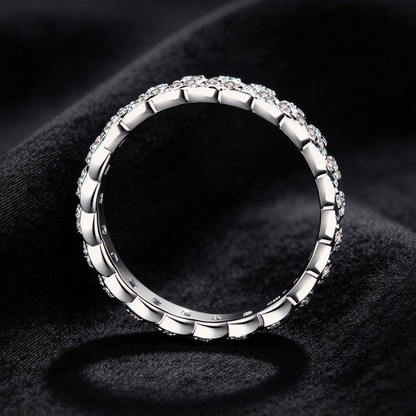 44 Points Moissanite Cuban Link Ring, 925 Sterling Silver White Gold Plated Full Eternity Band, Women’s Diamond-like Stackable Ring