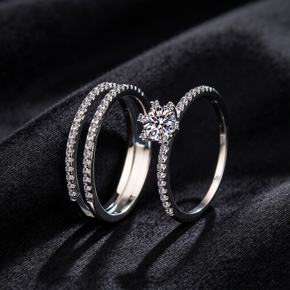 Moissanite Ring Set, 3-in-1 Interchangeable Stackable Ring, 925 Sterling Silver White Gold Plated Engagement Band Set, Women’s Multi-Wear Wedding Ring Set