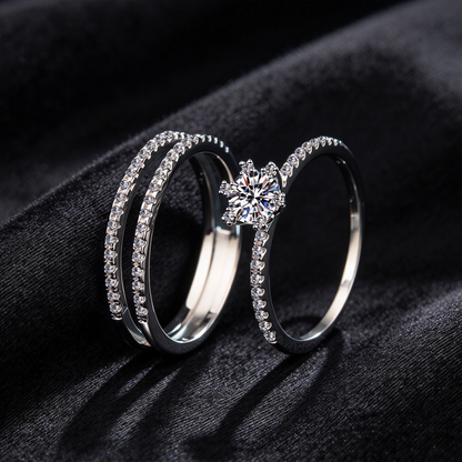 Moissanite Ring Set, 3-in-1 Interchangeable Stackable Ring, 925 Sterling Silver White Gold Plated Engagement Band Set, Women’s Multi-Wear Wedding Ring Set