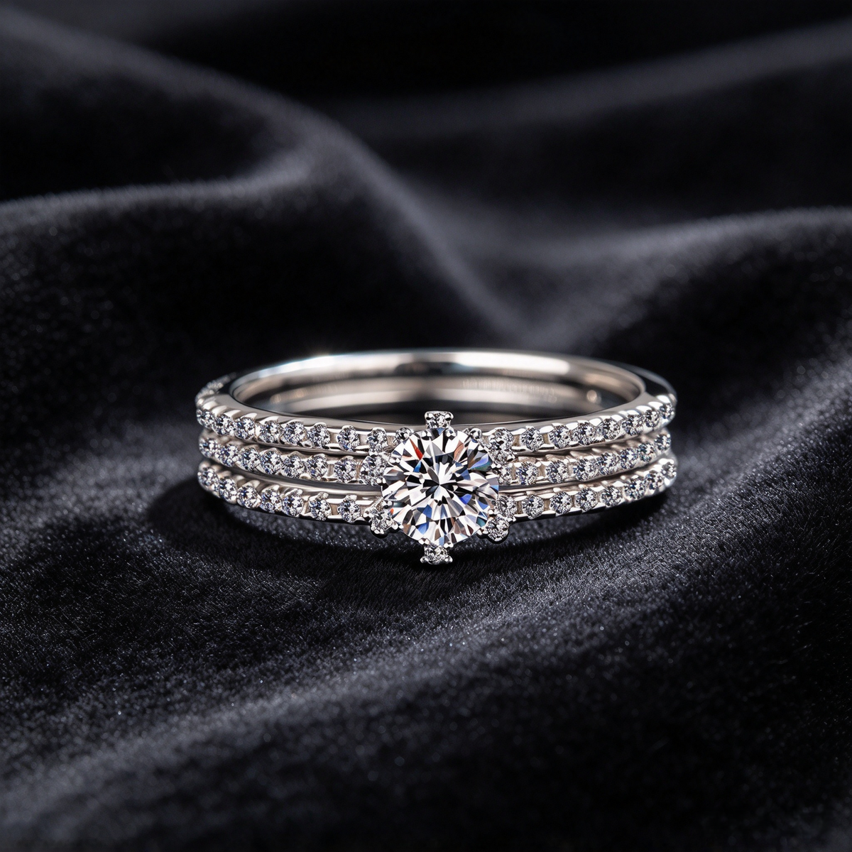 Moissanite Ring Set, 3-in-1 Interchangeable Stackable Ring, 925 Sterling Silver White Gold Plated Engagement Band Set, Women’s Multi-Wear Wedding Ring Set