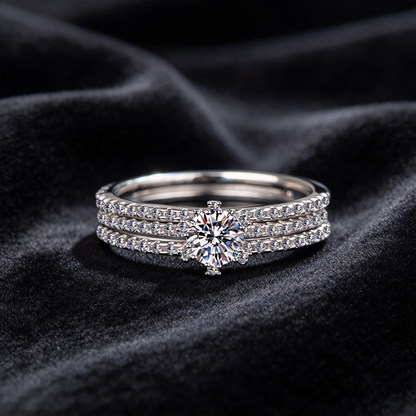 Moissanite Ring Set, 3-in-1 Interchangeable Stackable Ring, 925 Sterling Silver White Gold Plated Engagement Band Set, Women’s Multi-Wear Wedding Ring Set