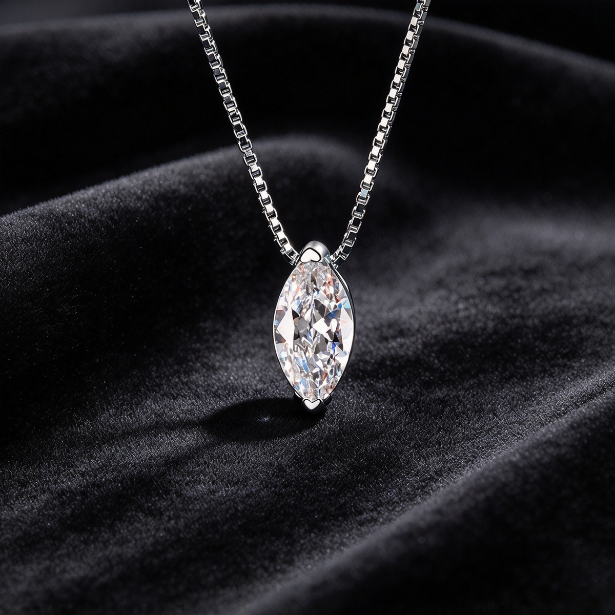 1 Carat Marquise Cut Moissanite Pendant Necklace, 925 Sterling Silver Box Chain Necklace for Women