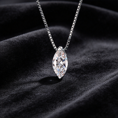 1 Carat Marquise Cut Moissanite Pendant Necklace, 925 Sterling Silver Box Chain Necklace for Women