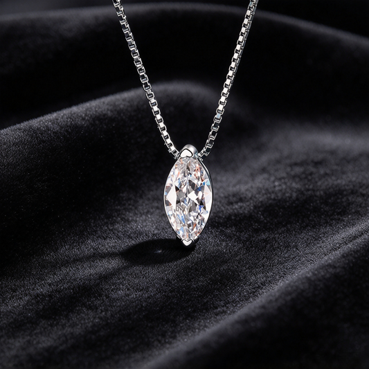 1 Carat Marquise Cut Moissanite Pendant Necklace, 925 Sterling Silver Box Chain Necklace for Women