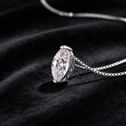 1 Carat Marquise Cut Moissanite Pendant Necklace, 925 Sterling Silver Box Chain Necklace for Women