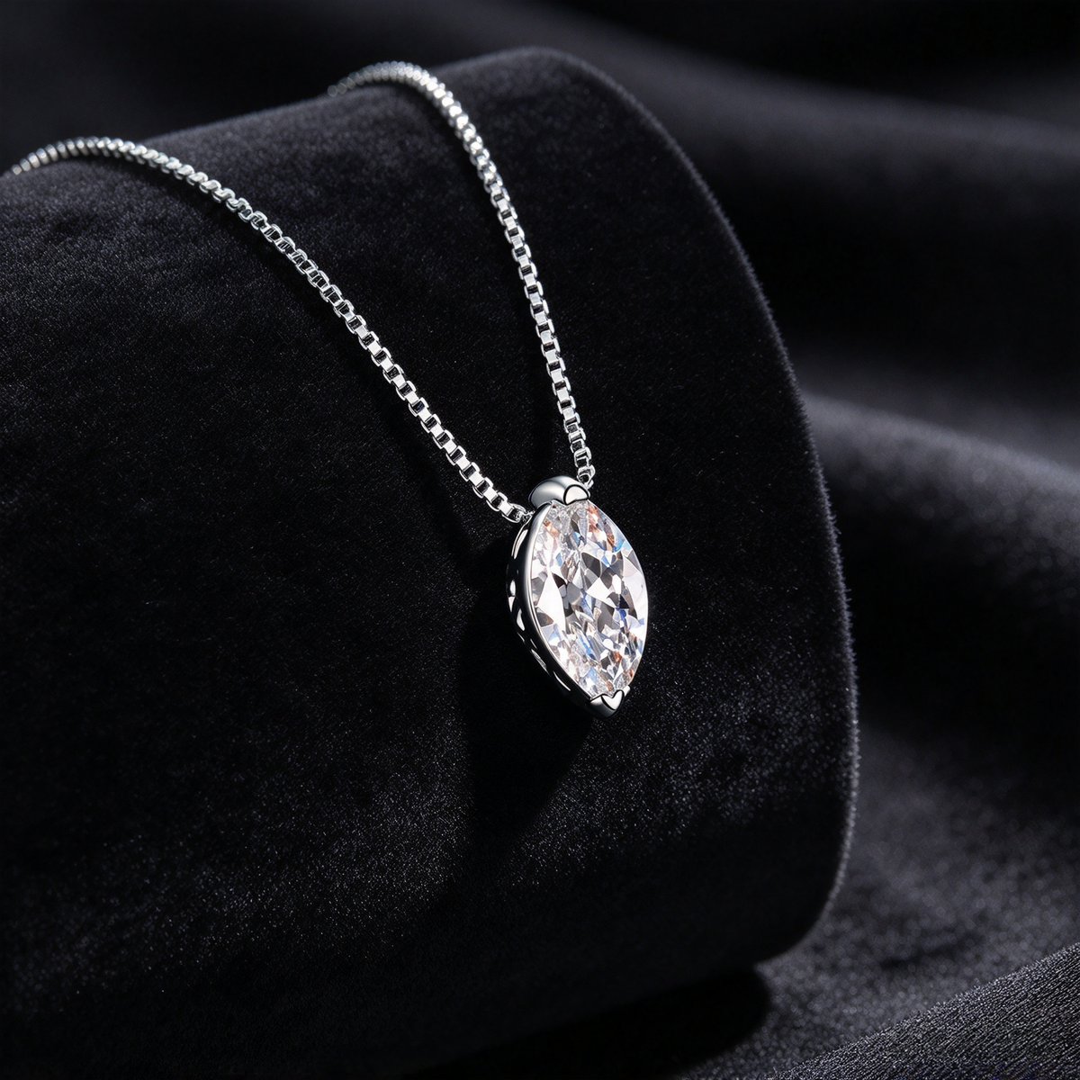 1 Carat Marquise Cut Moissanite Pendant Necklace, 925 Sterling Silver Box Chain Necklace for Women