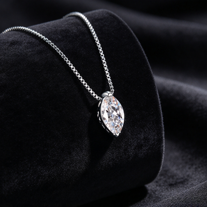 1 Carat Marquise Cut Moissanite Pendant Necklace, 925 Sterling Silver Box Chain Necklace for Women
