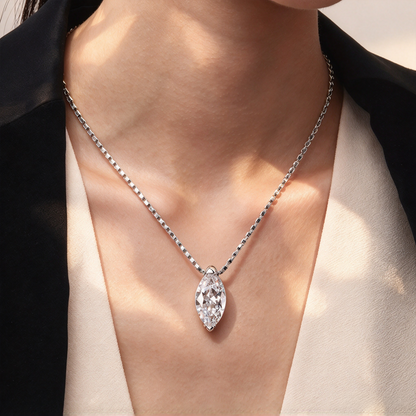 1 Carat Marquise Cut Moissanite Pendant Necklace, 925 Sterling Silver Box Chain Necklace for Women