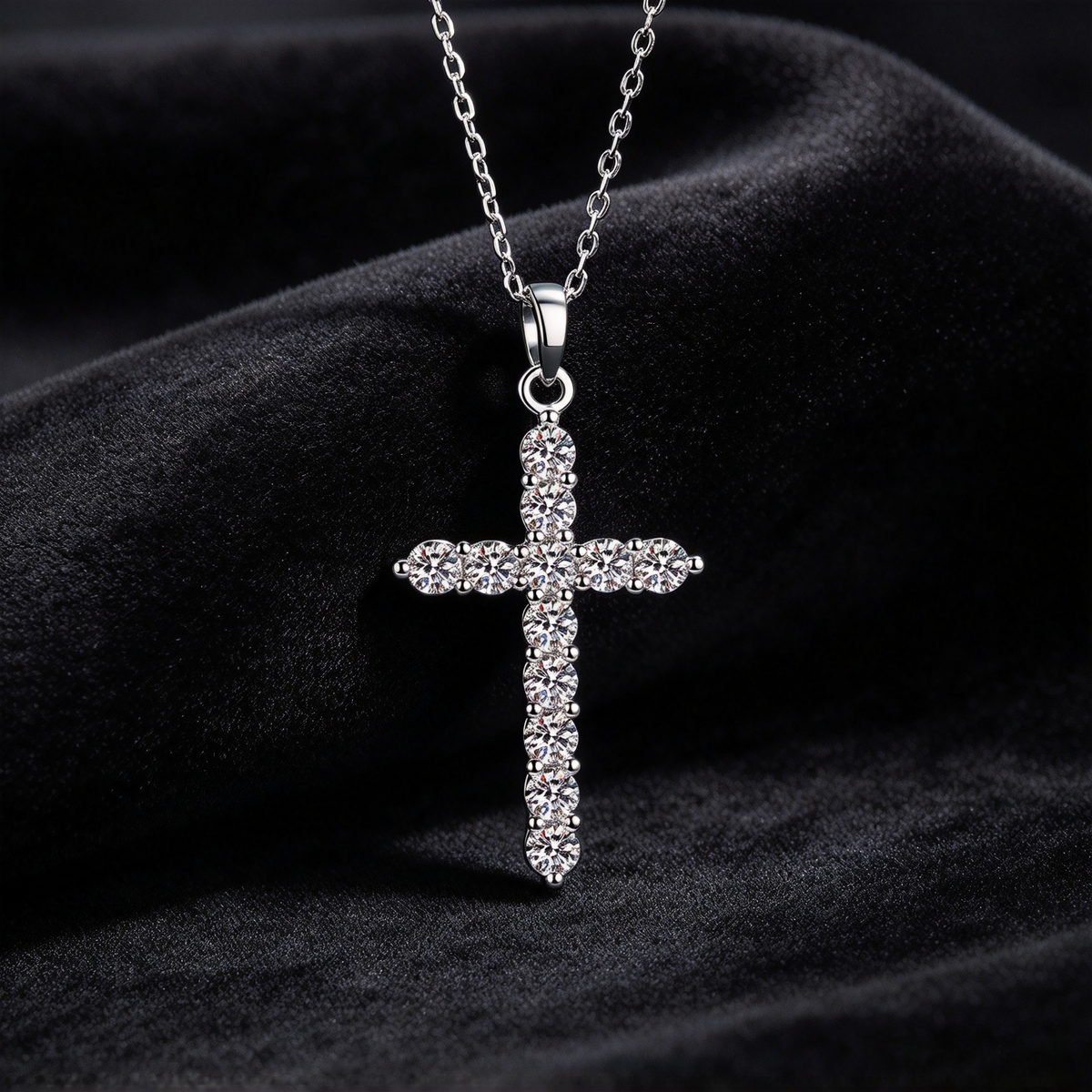 0.36ct Cross Moissanite Pendant Necklace, 925 Sterling Silver Religious Faith Necklace for Women