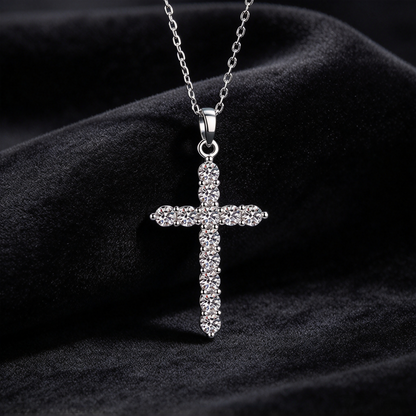 0.36ct Cross Moissanite Pendant Necklace, 925 Sterling Silver Religious Faith Necklace for Women