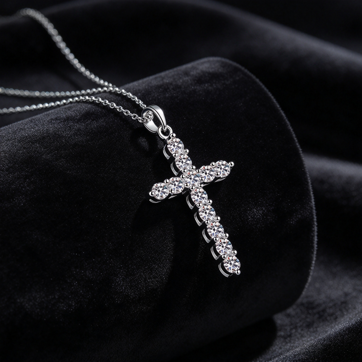0.36ct Cross Moissanite Pendant Necklace, 925 Sterling Silver Religious Faith Necklace for Women