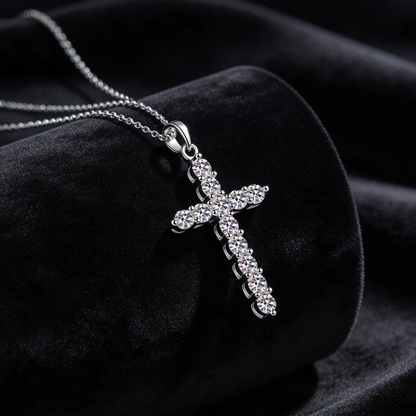 0.36ct Cross Moissanite Pendant Necklace, 925 Sterling Silver Religious Faith Necklace for Women