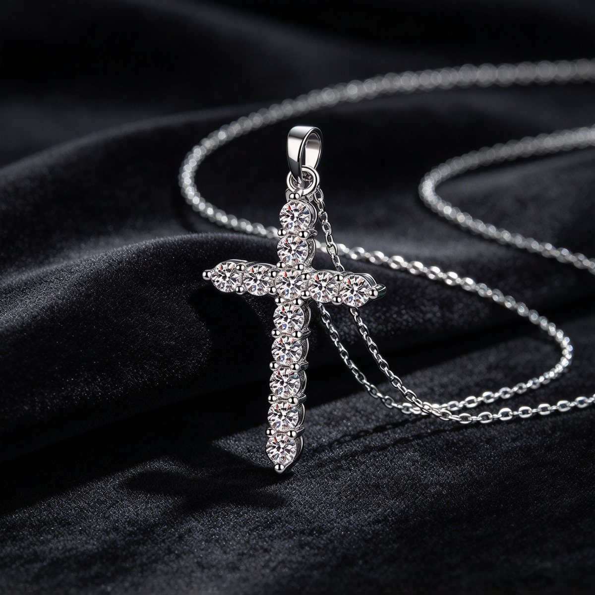 0.36ct Cross Moissanite Pendant Necklace, 925 Sterling Silver Religious Faith Necklace for Women