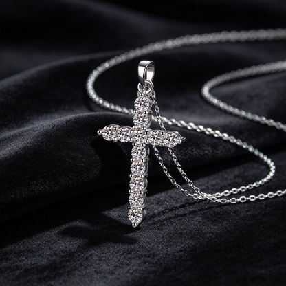 0.36ct Cross Moissanite Pendant Necklace, 925 Sterling Silver Religious Faith Necklace for Women