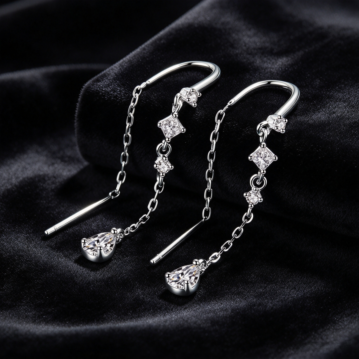 0.82ct Teardrop Moissanite Threader Earrings, S925 Sterling Silver Long Tassel Drop Earrings for Women