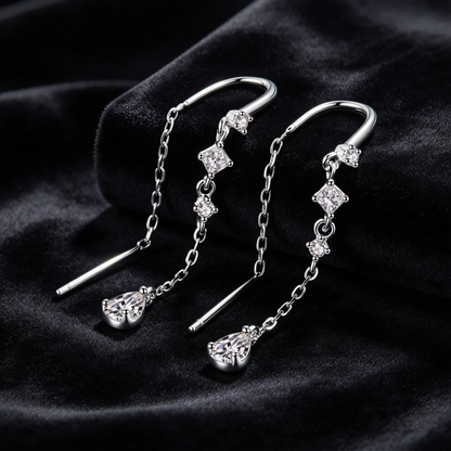0.82ct Teardrop Moissanite Threader Earrings, S925 Sterling Silver Long Tassel Drop Earrings for Women