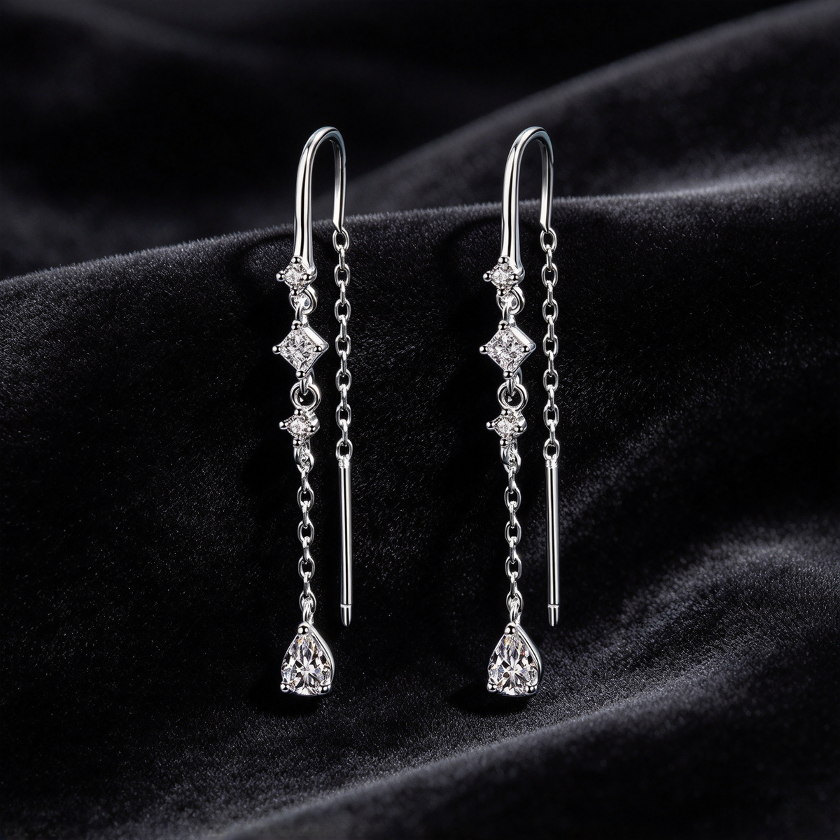 0.82ct Teardrop Moissanite Threader Earrings, S925 Sterling Silver Long Tassel Drop Earrings for Women