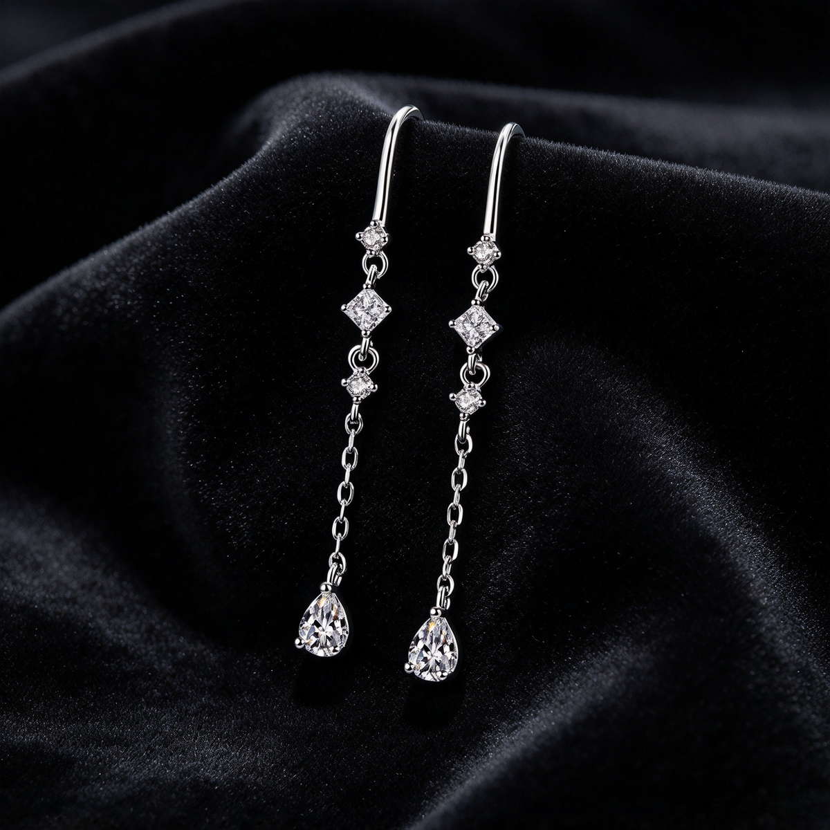 0.82ct Teardrop Moissanite Threader Earrings, S925 Sterling Silver Long Tassel Drop Earrings for Women