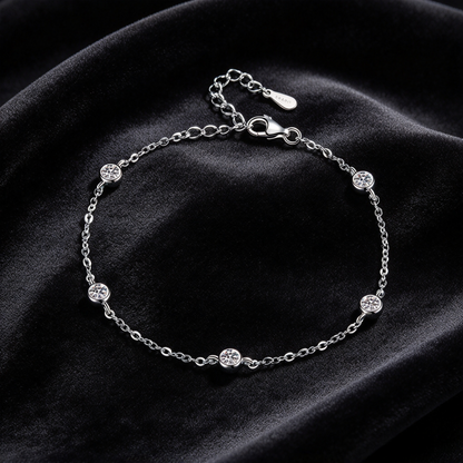 0.5ct Round Moissanite Bezel Set Bracelet, S925 Sterling Silver Dainty Station Chain Bracelet for Women