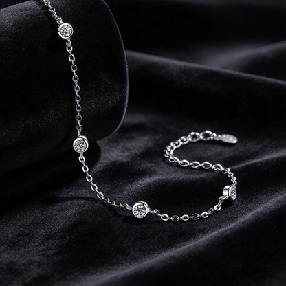0.5ct Round Moissanite Bezel Set Bracelet, S925 Sterling Silver Dainty Station Chain Bracelet for Women