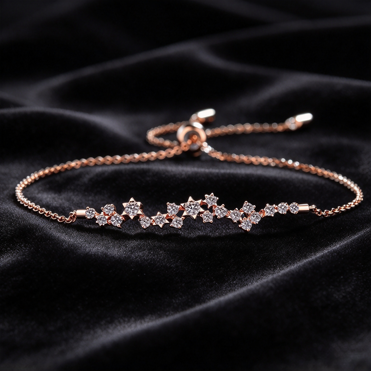 0.585ct Star Moissanite Bracelet, Rose Gold Plated S925 Sterling Silver Adjustable Slider Bracelet for Women